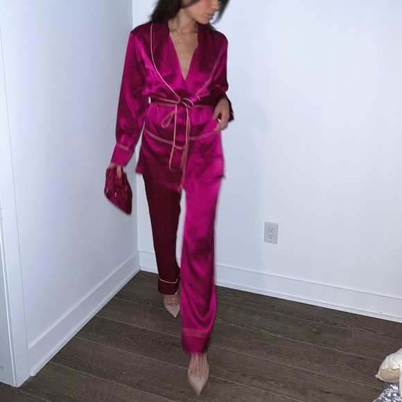100% silk pyjama set pink/fuschia - Picture 3 of 10